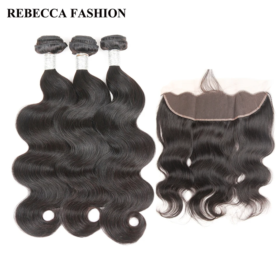 Rebecca Brazilian Body Wave 3 Bundles Human Hair Bundles With Frontal Closure 13x4 Lace Frontal For Salon Remy Hair brazilian-body-wave-frontal