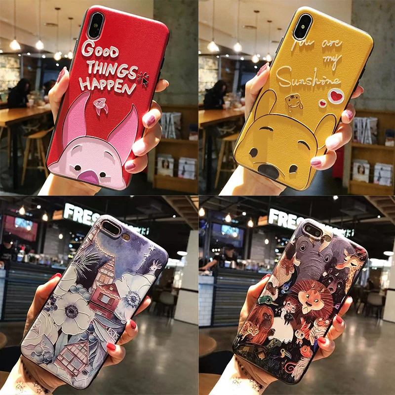 

Relief Cute Cartoon TPU 3D Emboss Silicone Case For iPhone X XR 6 6S 7 8 Plus 5 5S SE Cases For iPhone 11 Pro XS Max Coque Cover