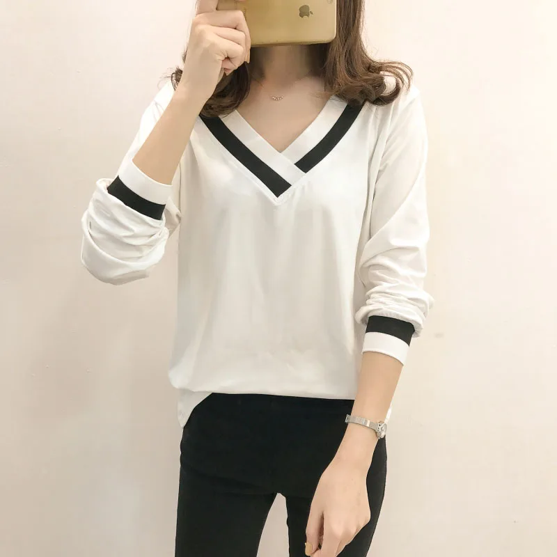 

2019 Autumn Winter Fashion Long Sleeve Women's T-Shirt Camiseta de invierno 2019 poleras mujer V-neck Warm and casual aesthetic