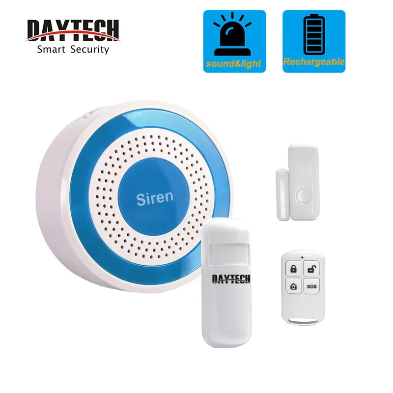 

DAYETCH Wireless Siren Sensor System 433Mhz Door Sensor PIR Alert Alarm Security System Light and Sound Strobe Siren
