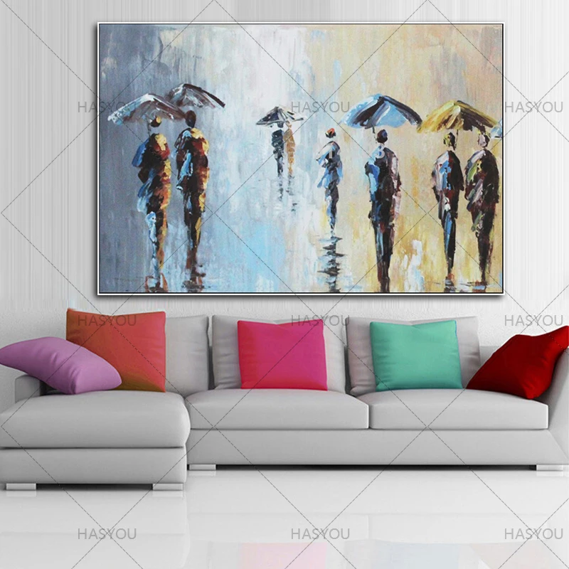 

Hand Painted Knife Oil Painting Hang Paintings Modern person in the Street Picture wall Decor Pictures Canvas Landscape Painting