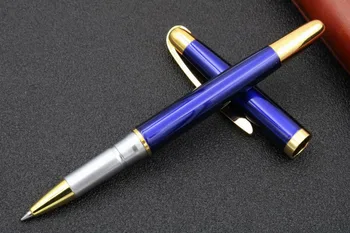 

blue Slender Lacquered Golden Trim Metal Rollerball Pen