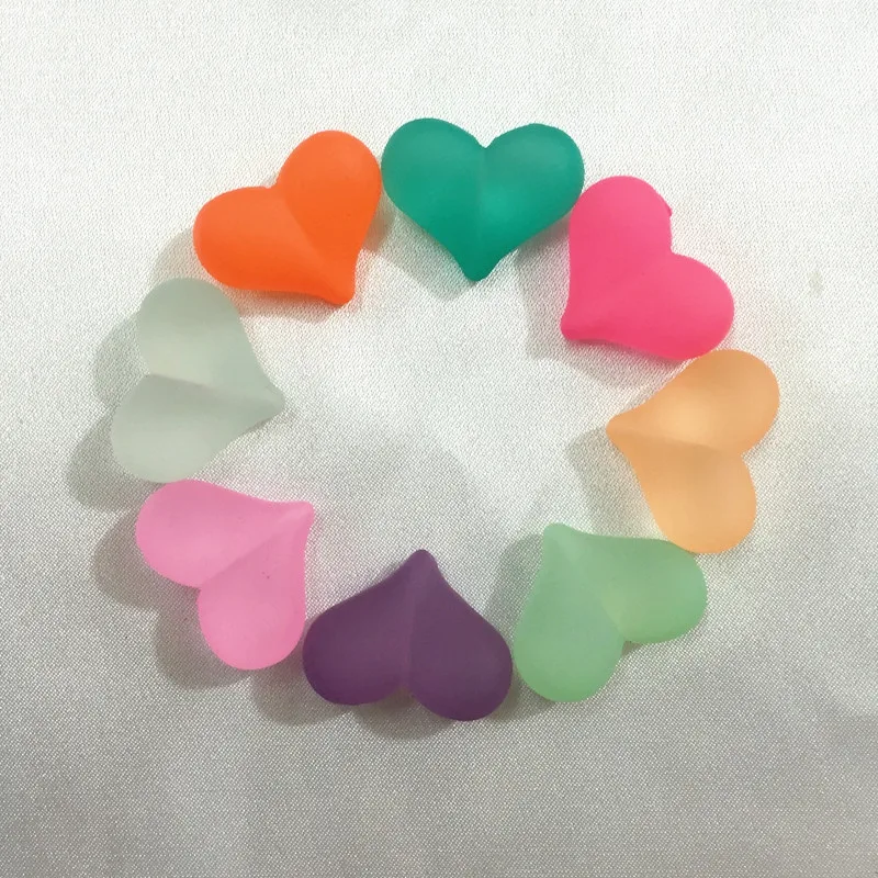 22*17MM 100Pcs/lot Grind Arenaceous Mist Jelly Heart Shape Mix Colors Plastic Acrylic Bead Jewelry Loose Beads | Украшения и