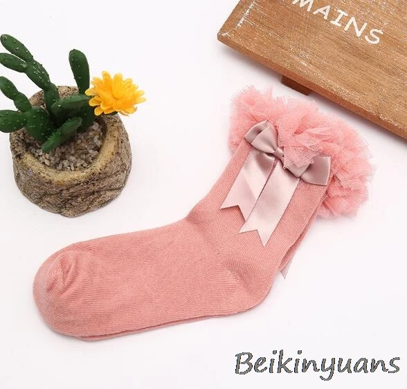 Короткие кружевные носки принцессы с цветочным принтом и бантиком для маленьких девочек хлопковые короткие носки с оборками