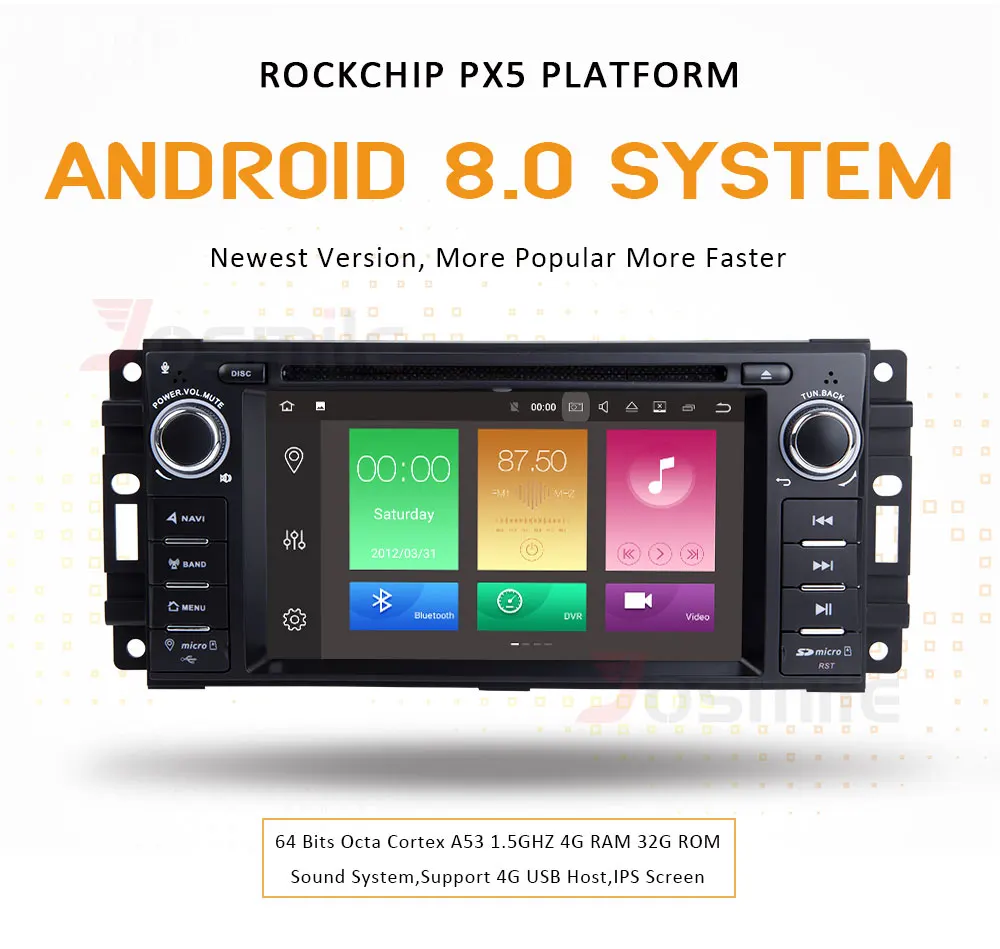 Sale Car Stereo Android 8.0 GPS Navi Bluetooth Sat For 07-10 Jeep Wrangler Unlimited OBD Canbus Octa-Core 4G RAM 32G ROM 0