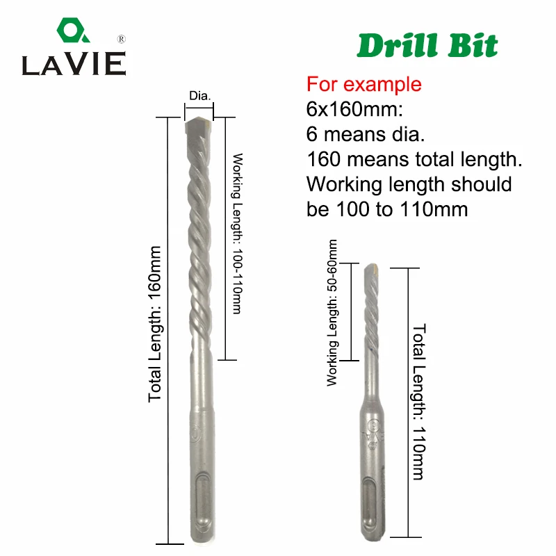 LAVIE 5pcs 4mm 5mm 6mm Electric Hammer SDS Plus Drill Bits Set 110mm Concrete Wall Brick Block Masonry Hole Saw Drilling 016