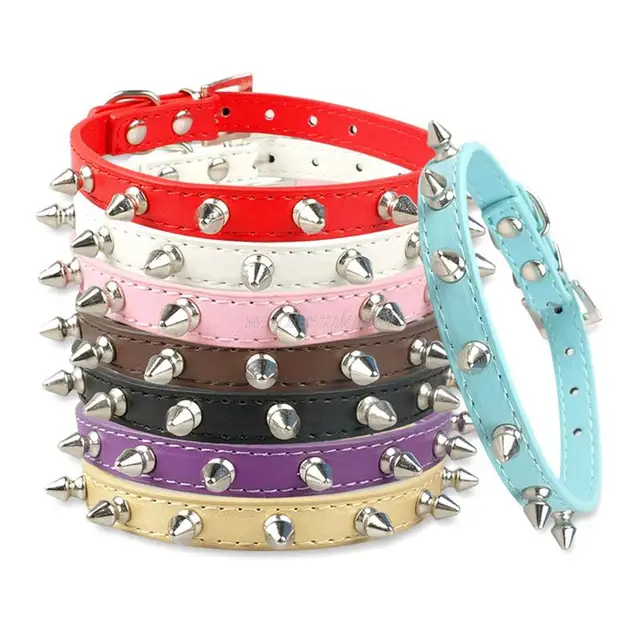 1 Row Cute Rivets Studded Dog Puppy Cat Collars For Small Dogs Necklace ...