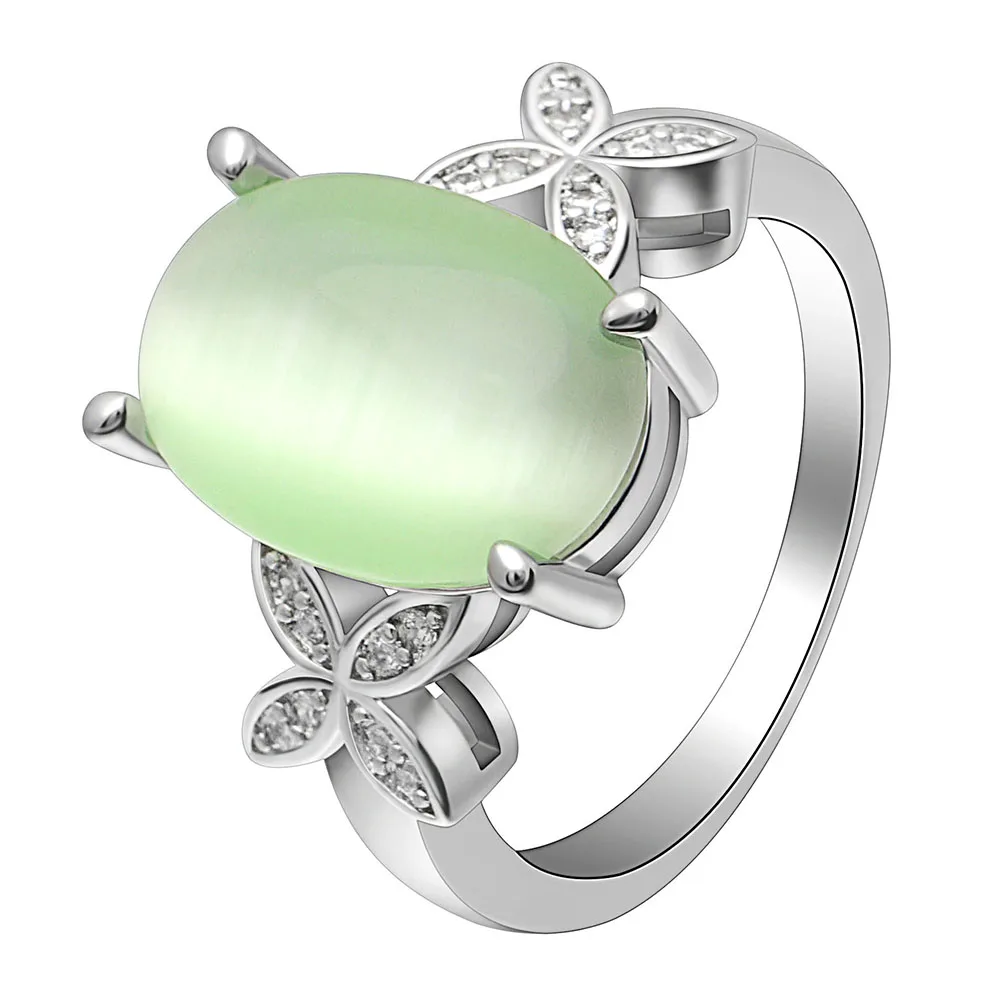 

Seanlov Fashion Rings Jewelry Butterfly Silver Color Cubic Zirconia Wedding Light Green Fire Opal Rings For Women Gift
