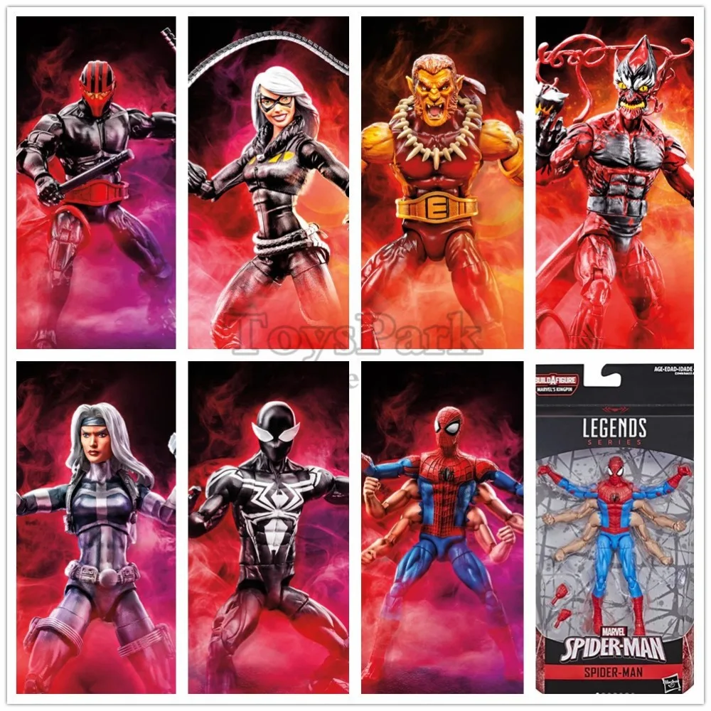 

Marvel Legends Six Arm Spider Man Symbiote Black Cat Silver Sable Night Thrasher Puma Goblin 6" Action Figure From Kingpin BAF