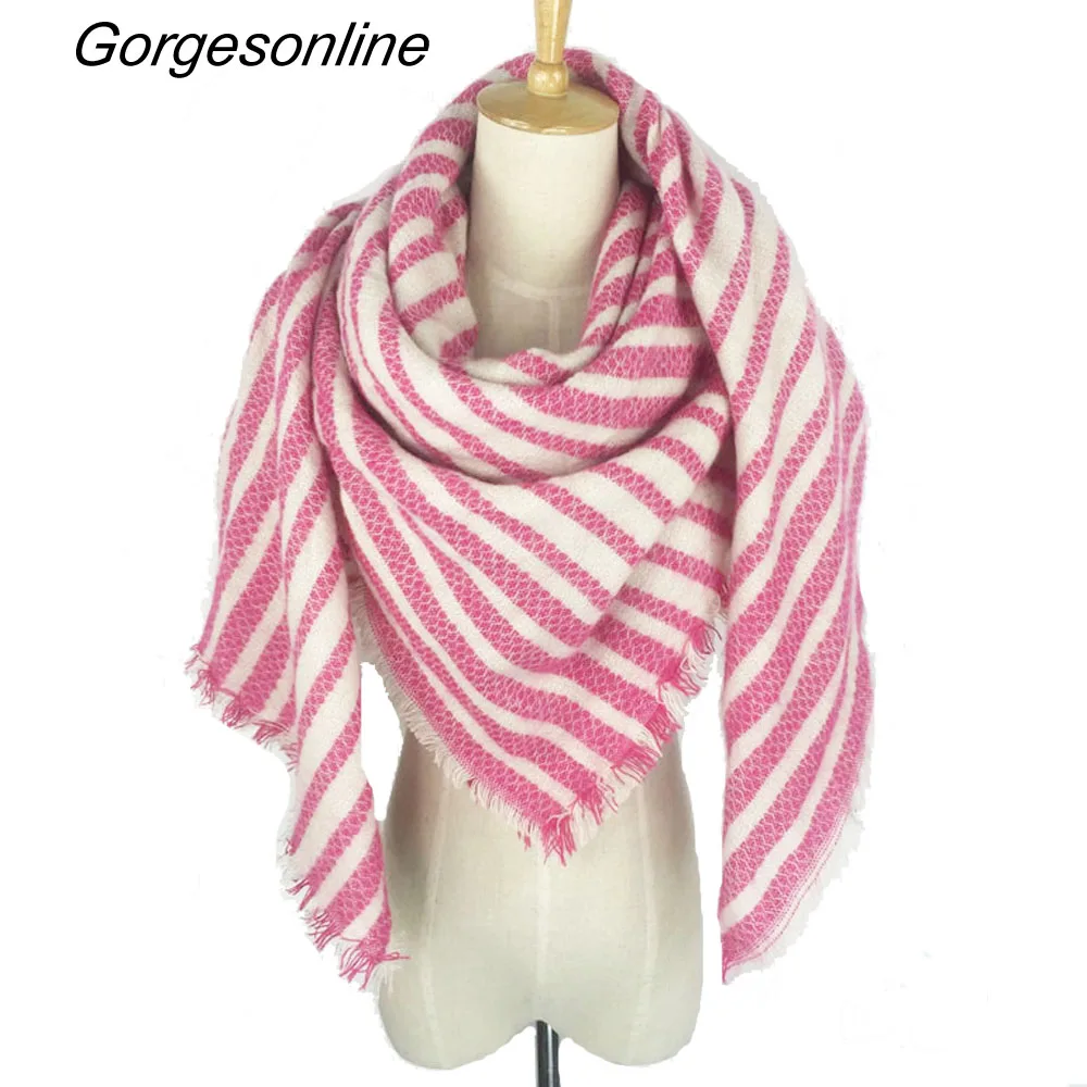 

9 Colors New Arrival Za Design Oversize Square Blanket Wrap Shawls Witner Acrylic Women Stripe Scarf
