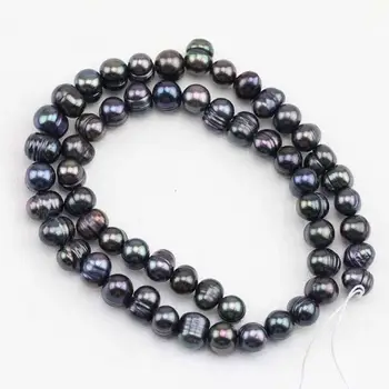 

Unique Pearls jewellery Store,7-8mm Dyed Black Potato Freshwater Pearl Loose Beads,15inches One Full Strand,DIY Jewelry Material
