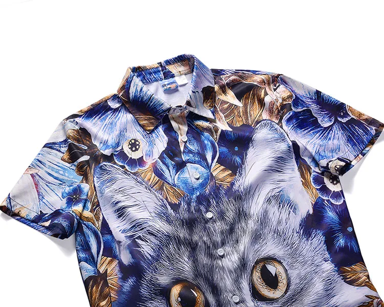 Мужская Повседневная рубашка модная 3d забавная кошка аниме принт короткий рукав комбинезон мужской комбинезон для вечерние цельные