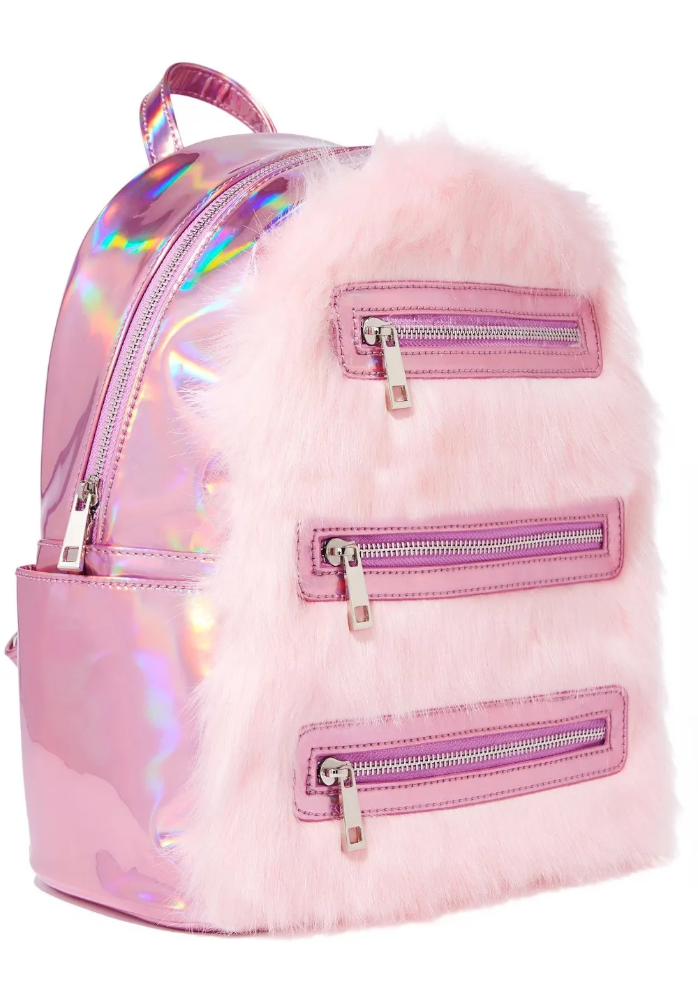 

High-end laser Symphony pink girl imitation fur hair fashion temperament backpack