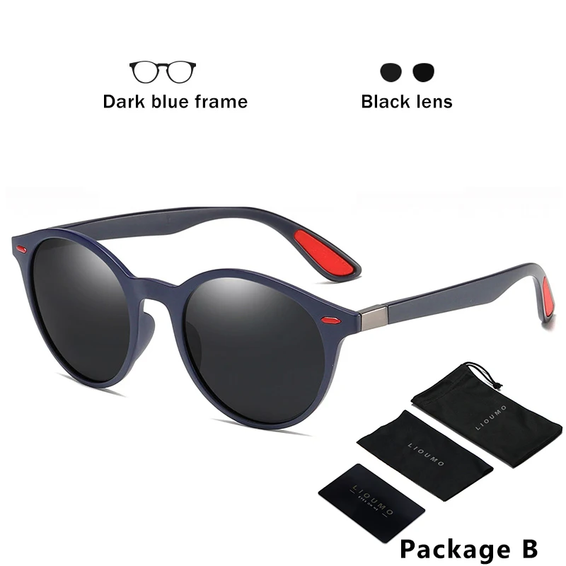 Классический дизайн, Ультралайт TR90, круглые поляризованные солнцезащитные очки для мужчин и женщин, зеркальные солнцезащитные очки для вождения и путешествий, солнцезащитные очки oculos De Sol - Цвет линз: B-Dark Blue-Black