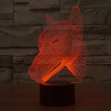Собака голова работа 3D ночные огни 7 цветов Изменение светодиодное освещение USB зарядка ночник