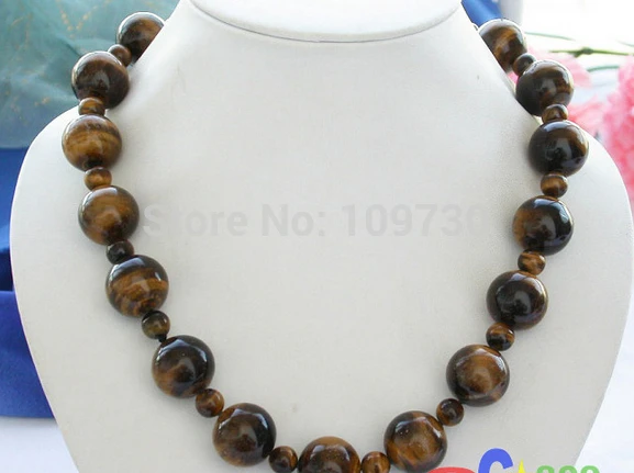 

Jewelr 003325 18MM YELLOW ROUND TIGER'S-EYE bead NECKLACE