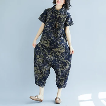 

#0811 Two Piece Set Top And Pants Women Plus Size Tie Dye Print Two Piece Outfits Summer Short Sleeve Blouses Harem Pants Retro
