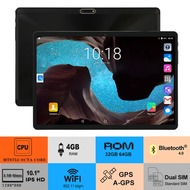 

New 10 inch Tablet Google Android 8.0 OS 4GB+64GB Tablet MT8752 Octa Core 4G LTE WiFi 2.5D Glass 1280x800 IPS Google Play Pad