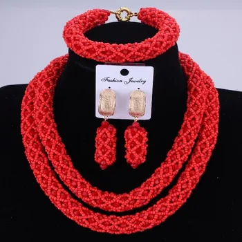 

2018 Nigerian African Jewelry Sets Crystal Choker Set Fashion Wedding Hot Red New Big Design Dubai Rose Ethnic Jewelry Set