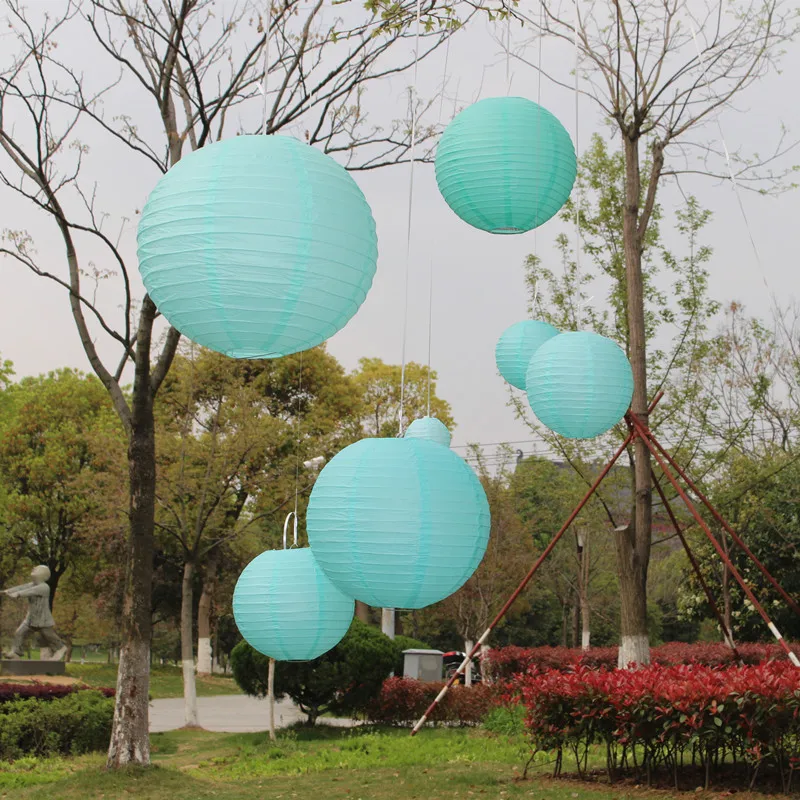 

7pcs/set Mixed Size (4"-16")Tiffanyblue color Paper Lanterns Chinese Popular Folded Paper Lantern for party,wedding Decoration