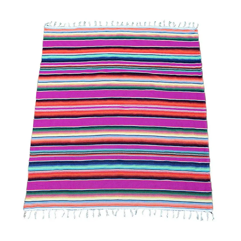 

Cotton Table Runners with Tassels Colorized Stripes Tablecloth for Picnic Beach E2S