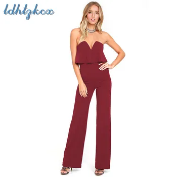 

Jumpsuit Women Red Sexy Strapless Off The Shoulder Jumpsuit 2019 New Spring Summer Blue V Neck Long Slim Jumpsuit Feminina CX746