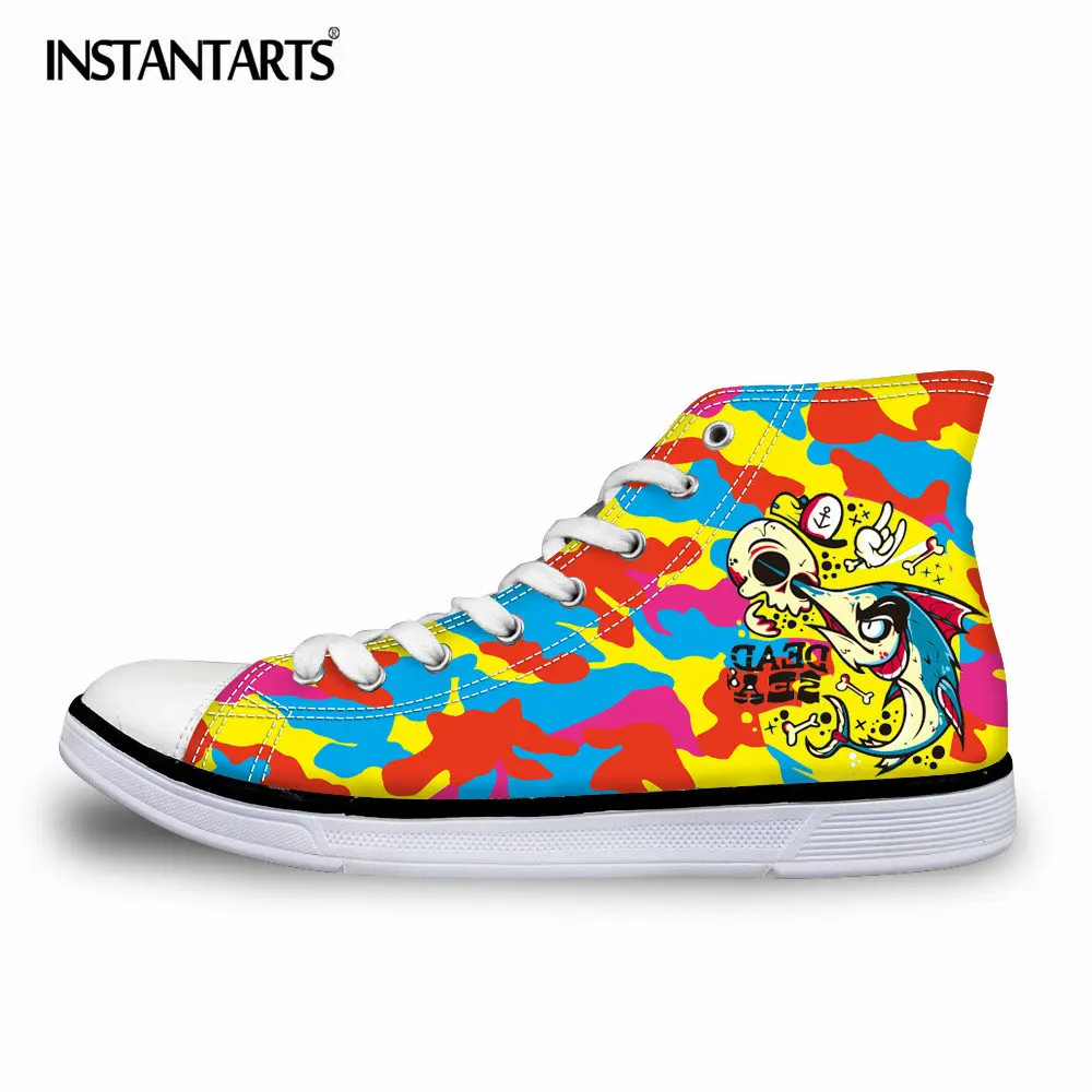 

INSTANTARTS Novelty Colorful Printing Women Canvas Vulcanize Shoes Casual Lace-up Flats Canvas Shoes for Students High-top Shoes