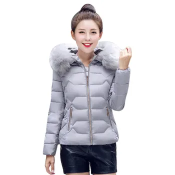 

New Winter Fashion Jacket Women Cotton Warm Coat Fur Collar Hooded Coat Cosy Slim Short Parka Outwear