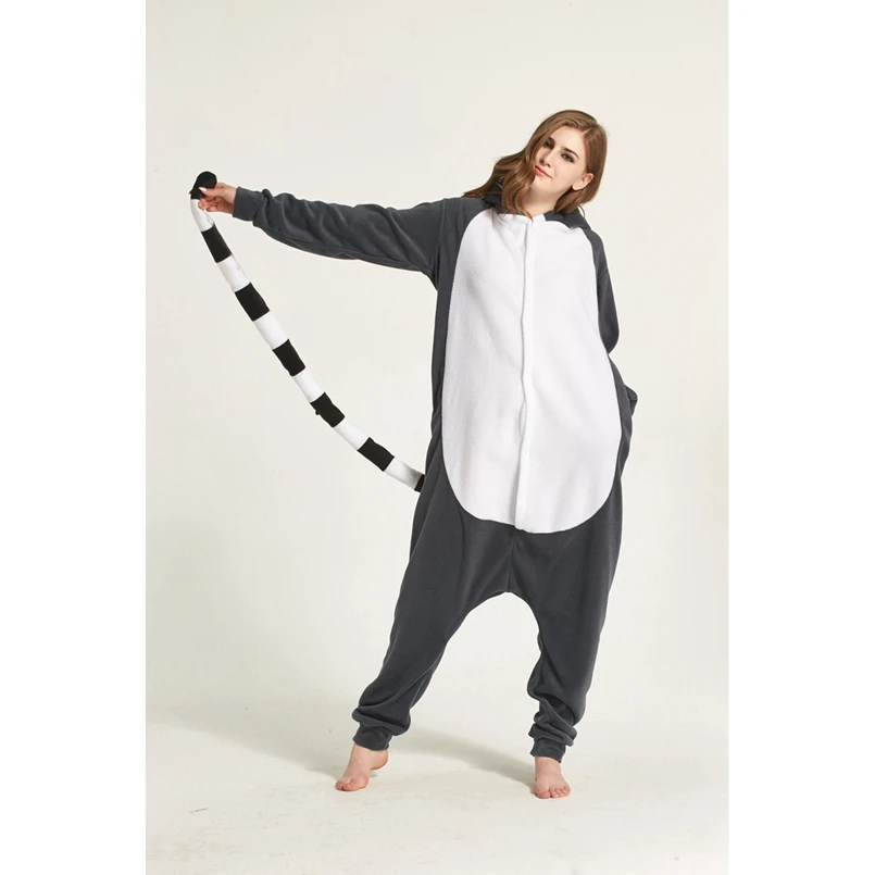 LEMUR животных Косплэй костюм Onesie Толстовка для взрослых Для женщин Для мужчин Хэллоуин для отдыха и вечеринок флис полной длины