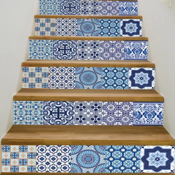 

Classic Vintage Blue 3D Wall Stickers Mosaic Room DIY Passageway Decors Mosaic PVC Wall sticker Kitchen Ceramic Stickers Decor