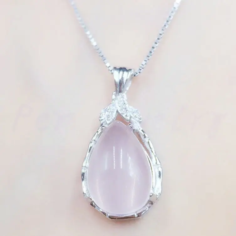 Rose quartz necklace pendant Free shipping Natural real rose quartz 925