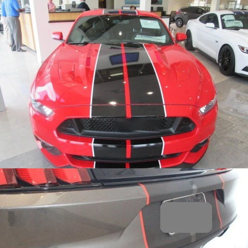 2015-2018 Car Wrap Stickers for Ford Mustang 2 color 10 Twin Rally stripes Stripe Graphic Decals Fashion Hood Racing Vinyl Wrap (7)