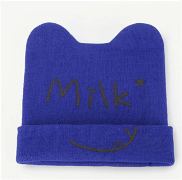 Зимняя теплая детская шапка, Новые Вязаные Шапочки для малышей с надписью «milk words», двойные комплекты головных уборов, шапка для малышей,, розничная, детские головные уборы