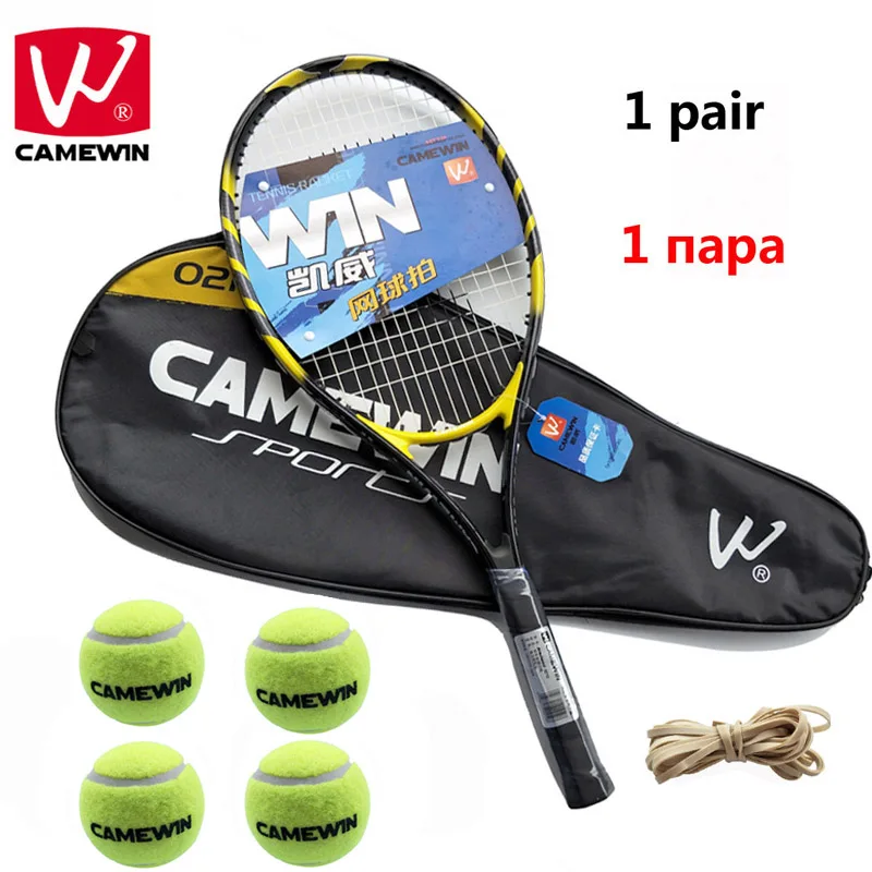 CAMEWIN Теннисная ракетка tenis masculino | комплект включает в себя две сумки для тенниса+ четыре Теннисных Мяча+ 2 шт. Теннисная ракетка+ четыре резинки | - Цвет: Yellow