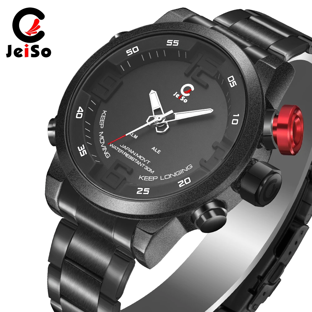 

fashion sport watch men multifunctional led watch dual time display waterproof watches luxury brand Full Steel quartz relogio