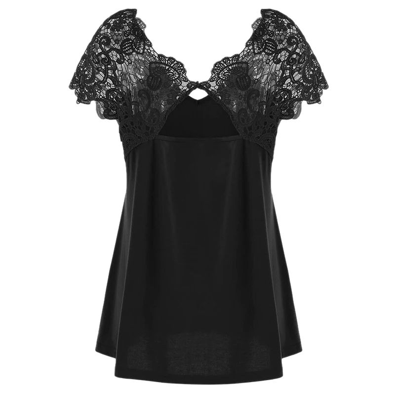 Women's Blouse 2019 Summer Oversized Short Sleeve Loose Shirt Ladies V-Neck Lace Patchwork Casual Tops Tunic Shirt Femme Blusas