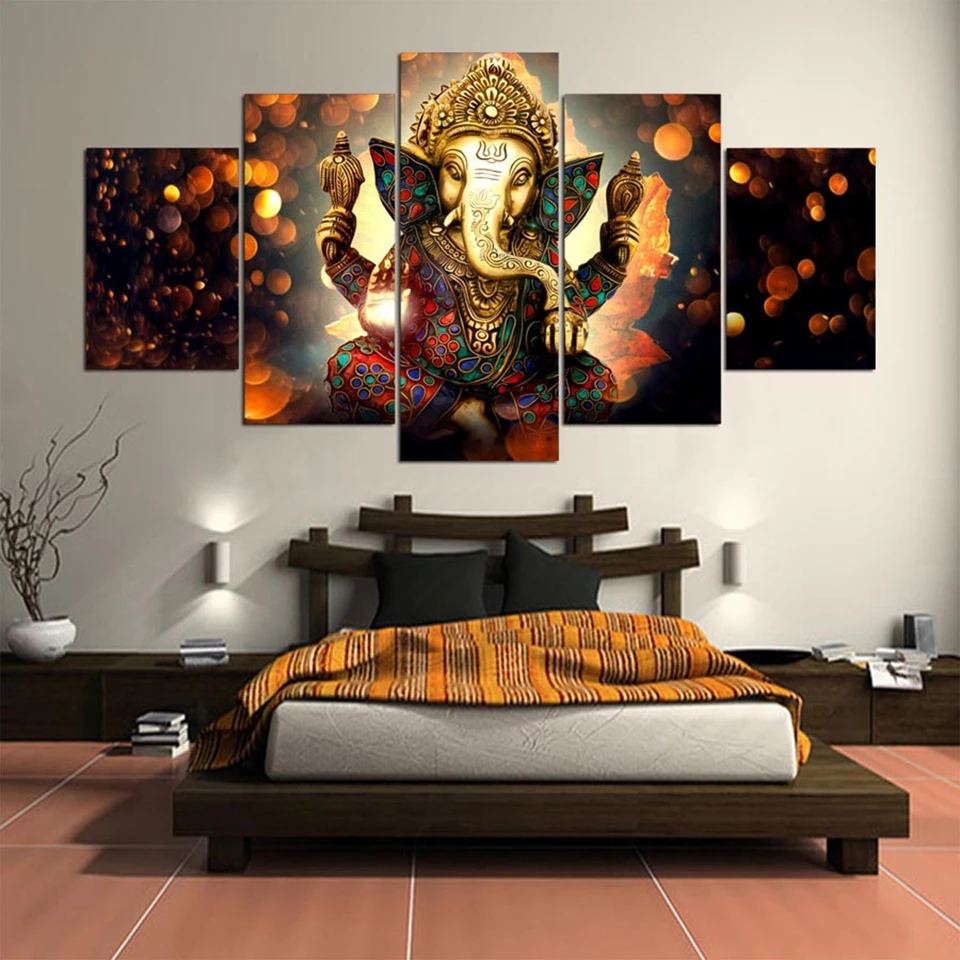 Us 5 59 42 offcanvas painting wall art home decor frame 5 pieces ganesh elephant trunk god for living room modern hd printed landscape picture in