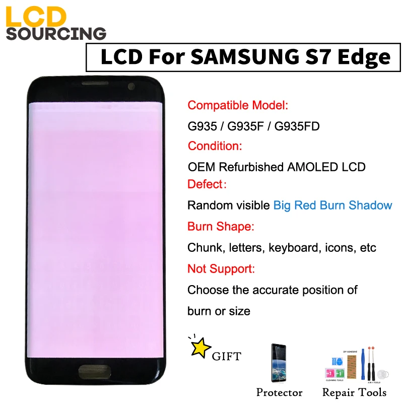 AMOLED большой красный жидкокристаллический дисплей для Samsung Galaxy S7 Edge G935 G935F G935FD