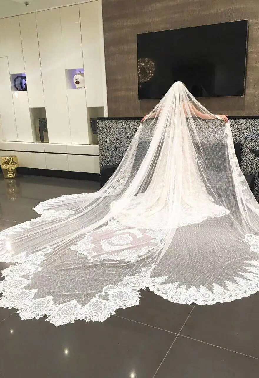 

Real Photo Wedding Veil Lace Long Veil Cathedral Veil