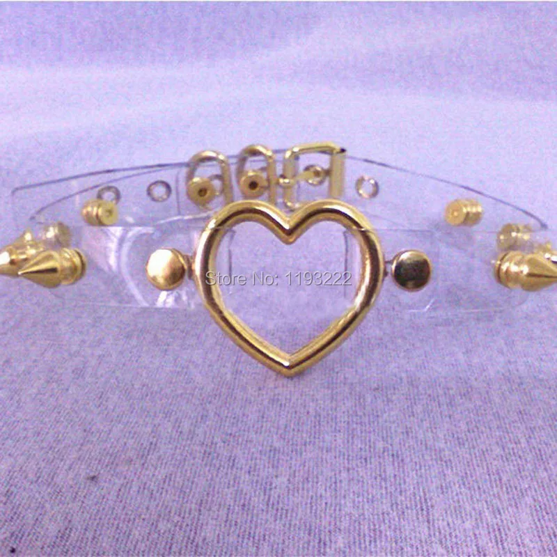 

Punk Gothic Handmade Vinyl Choker Gold Spikes Heart Collar Spiked Rivet Clear PVC Transparent Buckle Necklace