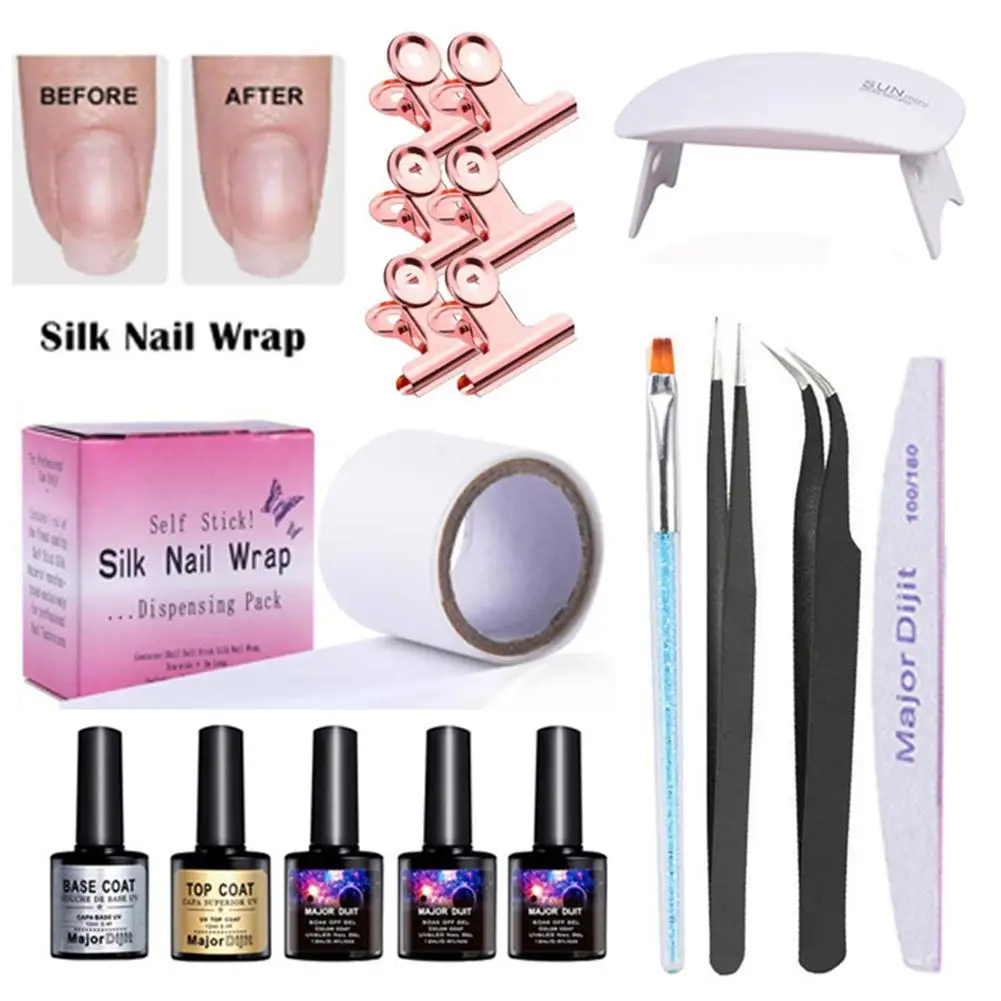 Fiberglass Silk Wrap Nail Kit Art Extension Gel Equipment Fibernails Building UV Lamp Tool Coat Tweezers Brush File | Красота и