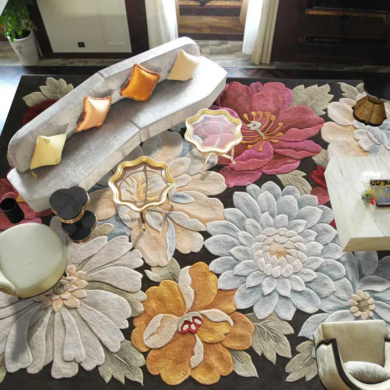 Daisy 100 Wool Carpets For Living Room Plus Size Hand Carved Daisy