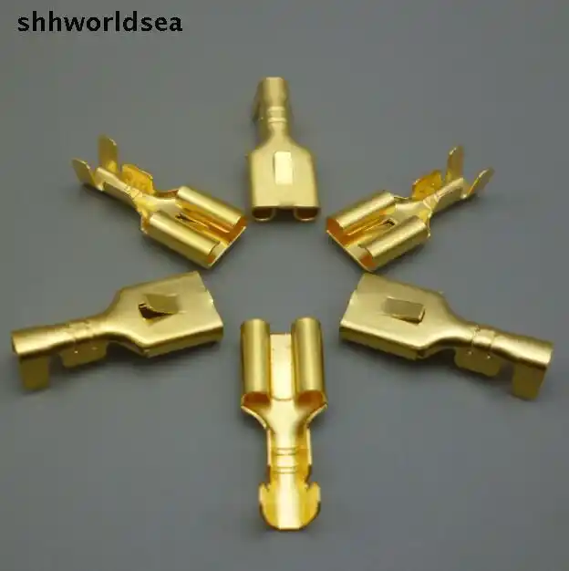 Shhworld Sea, бесплатная доставка, 100 шт., 6,3 мм, автомобильная обжимная Клемма, гнездовая лопата, соединитель, медные клеммы, автоматическое соединение проводов, клемма - изображение