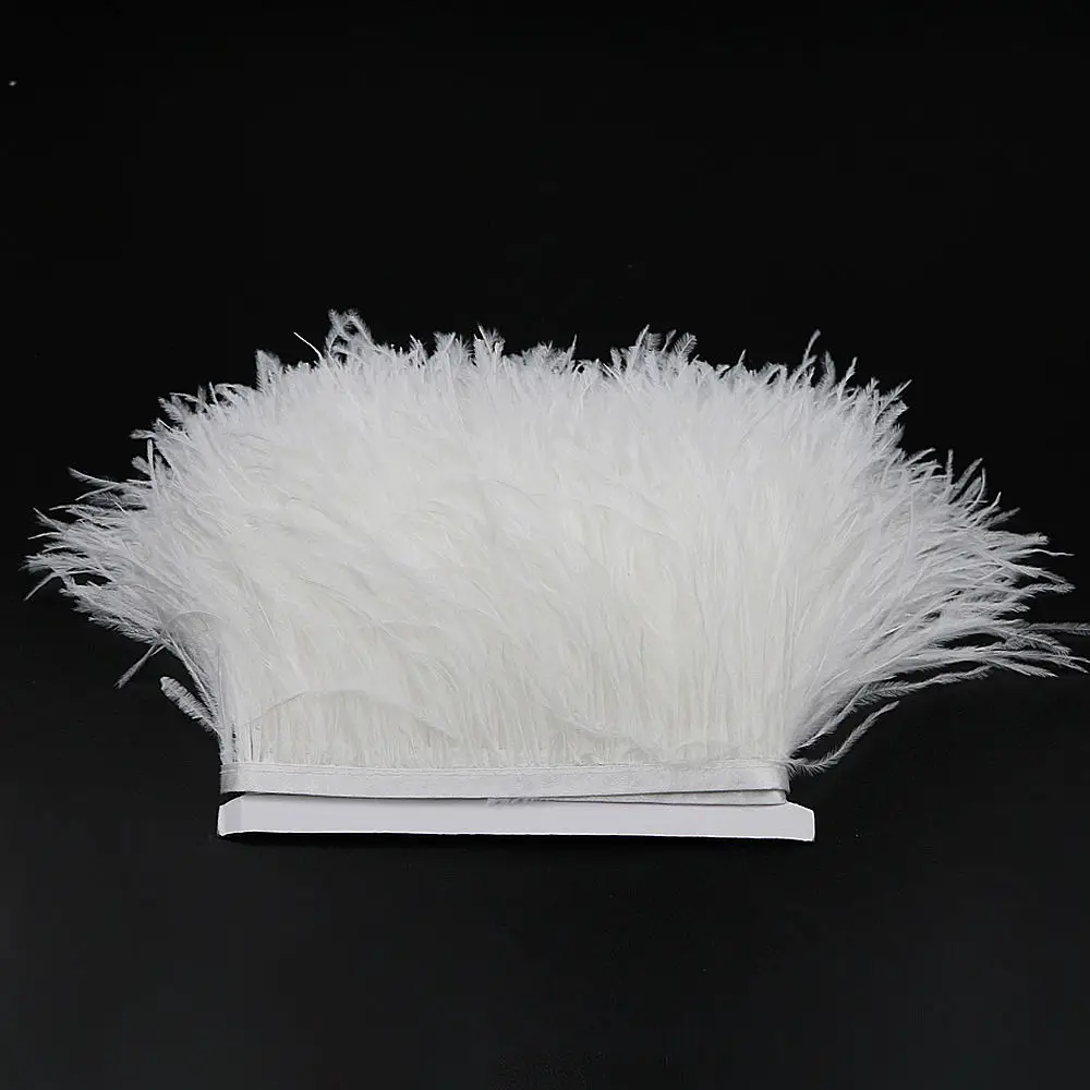 

White Ostrich Feather Strip Tail Feather Trims Ribbons Strip for Dress Party Clothing Craft Making Wedding Decorations Supplies