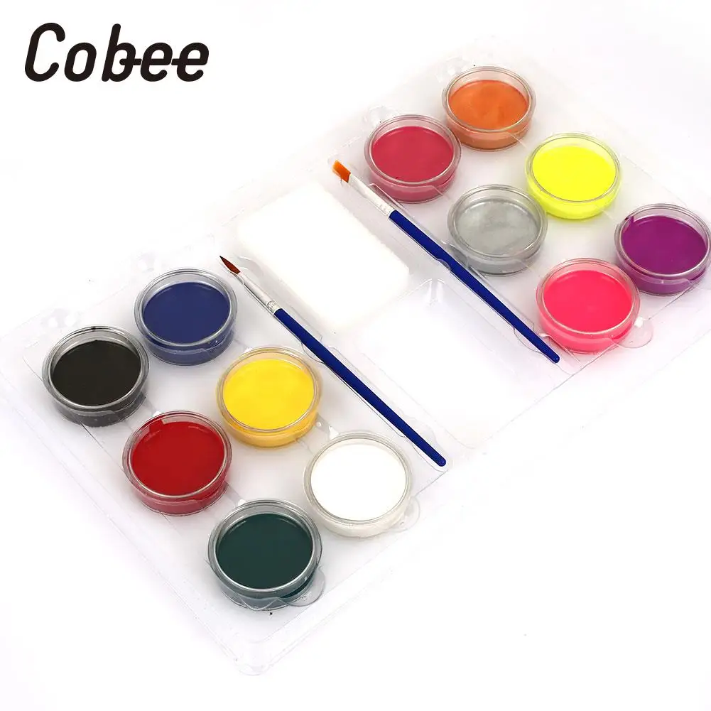 

12 Colors Body Painting With Brush Body Painting Non-Toxic Easy Wash Set Pigment Face Painting Set Halloween Cosmetics Pigment
