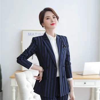 

Fashion Striped Formal Blazers and Jackets Coat for Women Business Work Wear OL Styles Ladies Office Outwear Tops Blaser