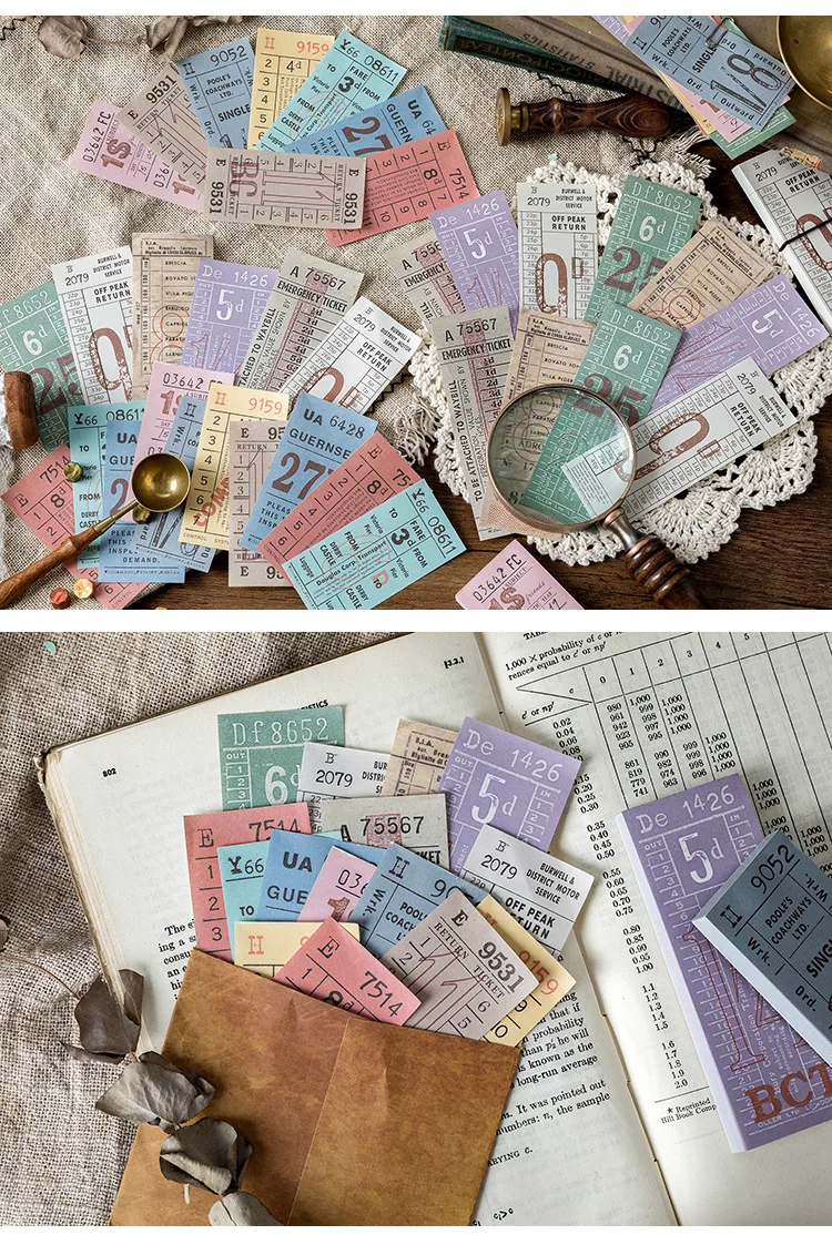 100sheets Retro Receipt Ticket Memo Pad Stub Sticky Notes Memo Post Note Paper vintage bill Words Phrases Stickers Office Supply