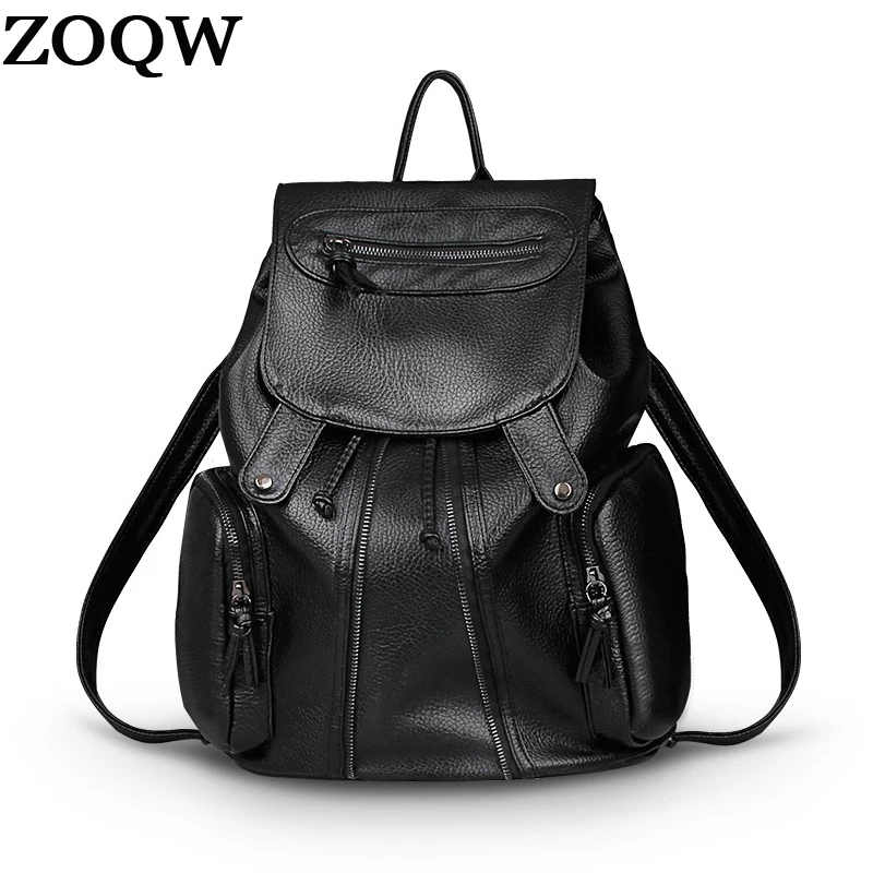 Women famous brand bags 2018 European new fashion Pu Leather Backpack Female Black High Quality ...