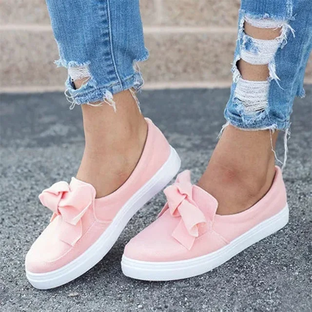 

STAN SHARK Spring Casual Flat Women Sneakers Ladies Flock Bow Tie Slip On Shallow Vulcanized Shoes Female Flats Footwear 35-43