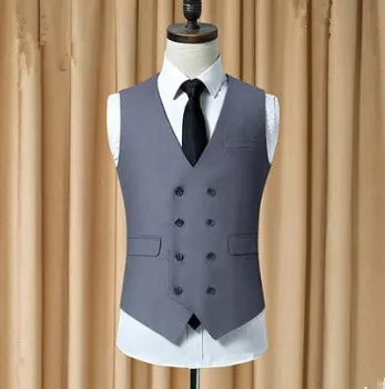 

Men Vests New High quality mens dress suit vest Waistcoat Casual Business vests Dark grey Tops Double Breasted